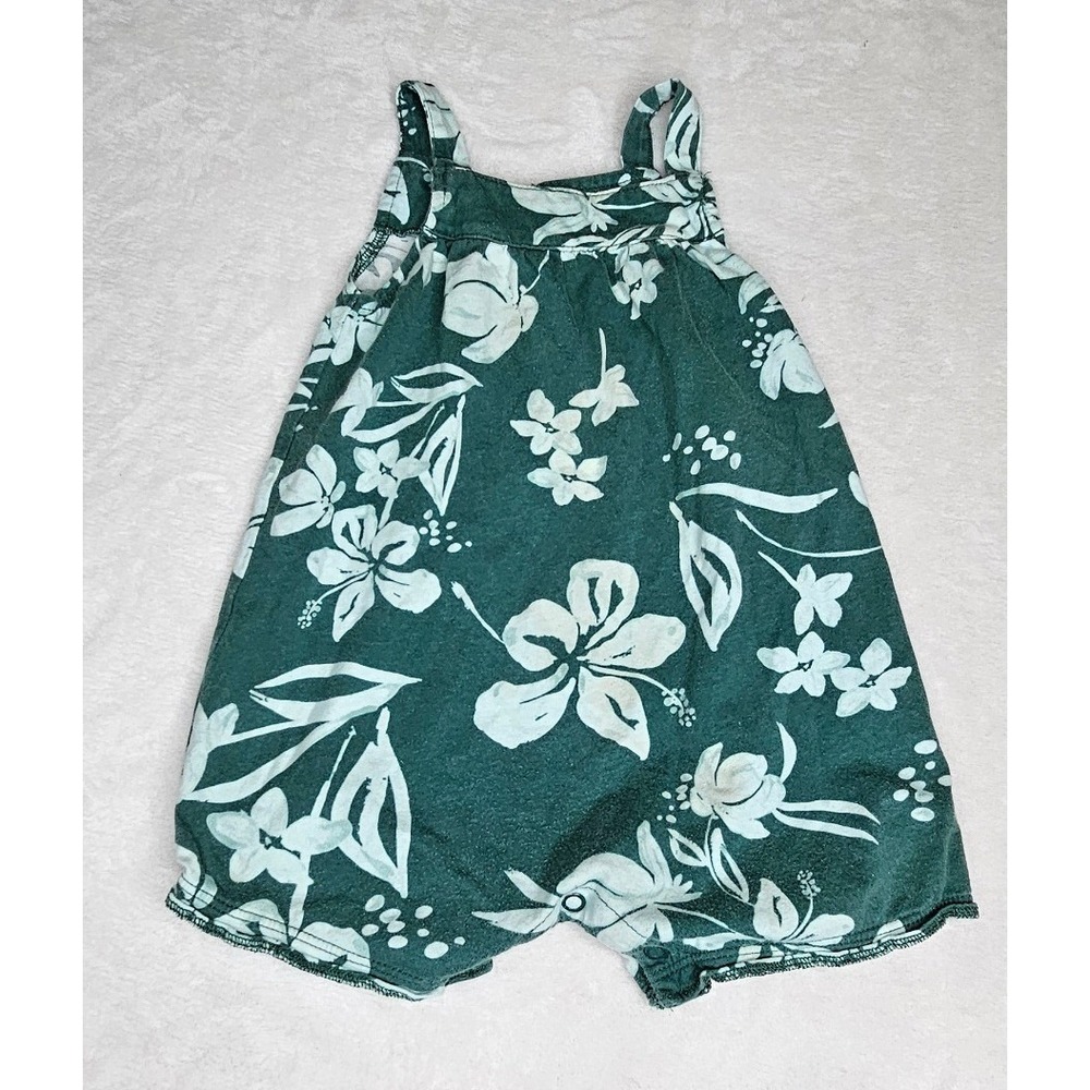 Carter's Romper 12M Green Tropical Hibiscus Floral Sleeveless Sunsuit